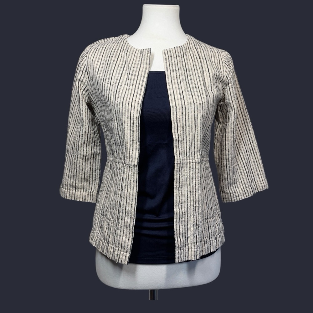 Eileen Fisher Organic Cotton Striped Women's Open Front Jacket XXS